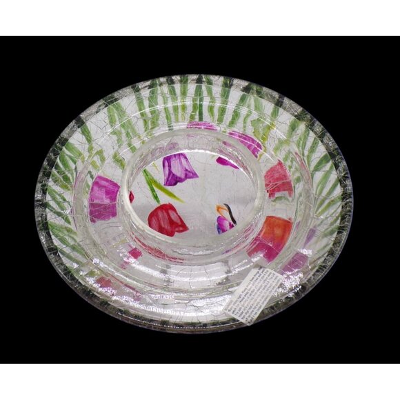 Yankee Candle Tulips Butterflies Ladybugs Crackle Glass Handpainted Topper Shade - Picture 5 of 5